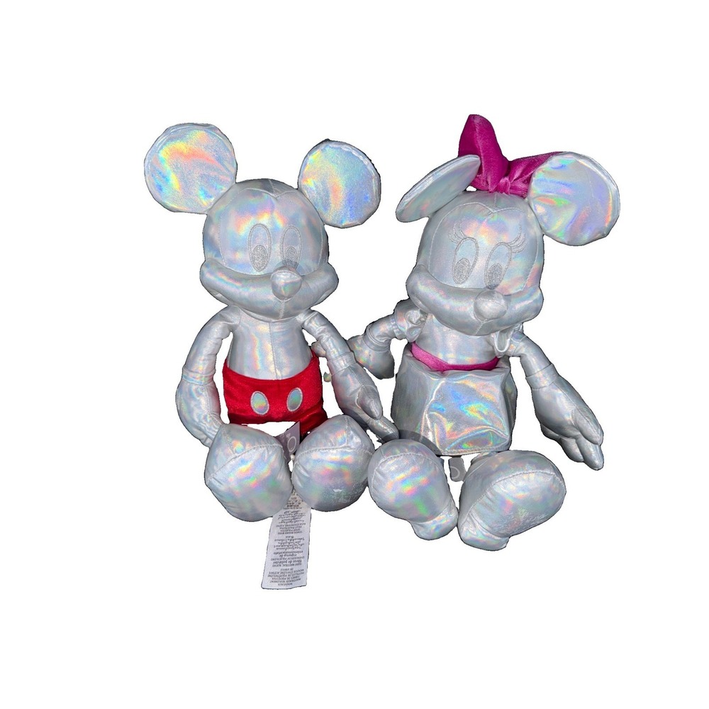 Disney 100 Years of Wonder Mickey & Minnie Mouse 14" Holograghic Plush Set 2023